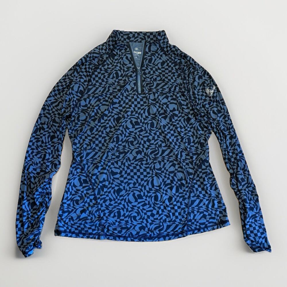 G/FORE Pullover Womens XL Blue Geometric Mock Neck 1/4 Zip Golf Stretch
